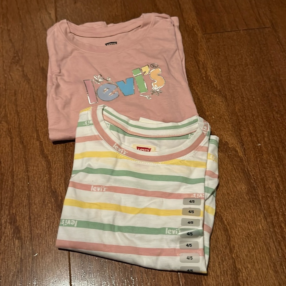 Levi's Girls' 2 Pack Long Sleeve pink and pastel striped Tee - Picture 2 of 4